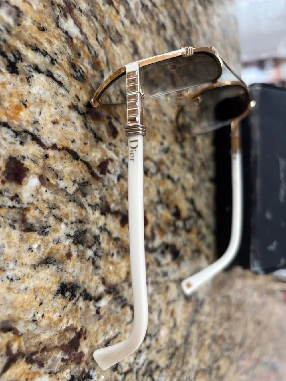 Dior Women’s Aviator Sunglasses in White and Gold with Brown Gradient Lenses